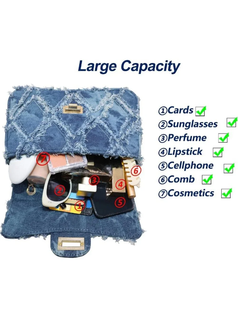 Small Quilted Denim Shoulder Bag with Chain Strap - Stylish Clutch Purse for